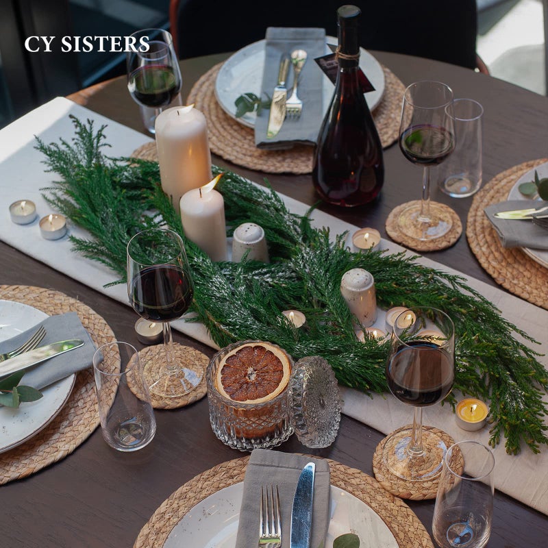 CY SISTERS Woven Placemats Round Placemats Set of 6, 13.5 Inch Wicker Placemat Circle Rattan Placemats Farmhouse Boho Braided Natural Water Hyacinth Place Mats for Indoor & Outdoor Table Decor - Image 5